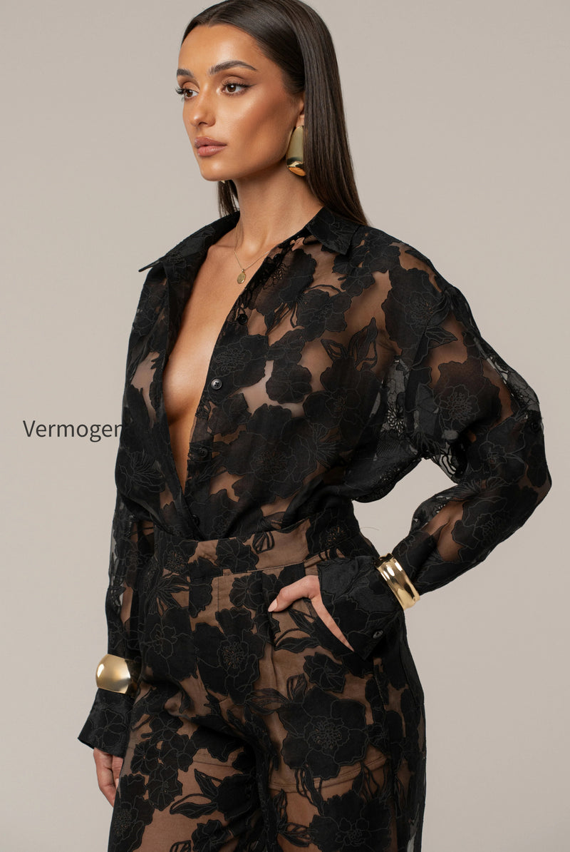 Black Organza Floral Blouse