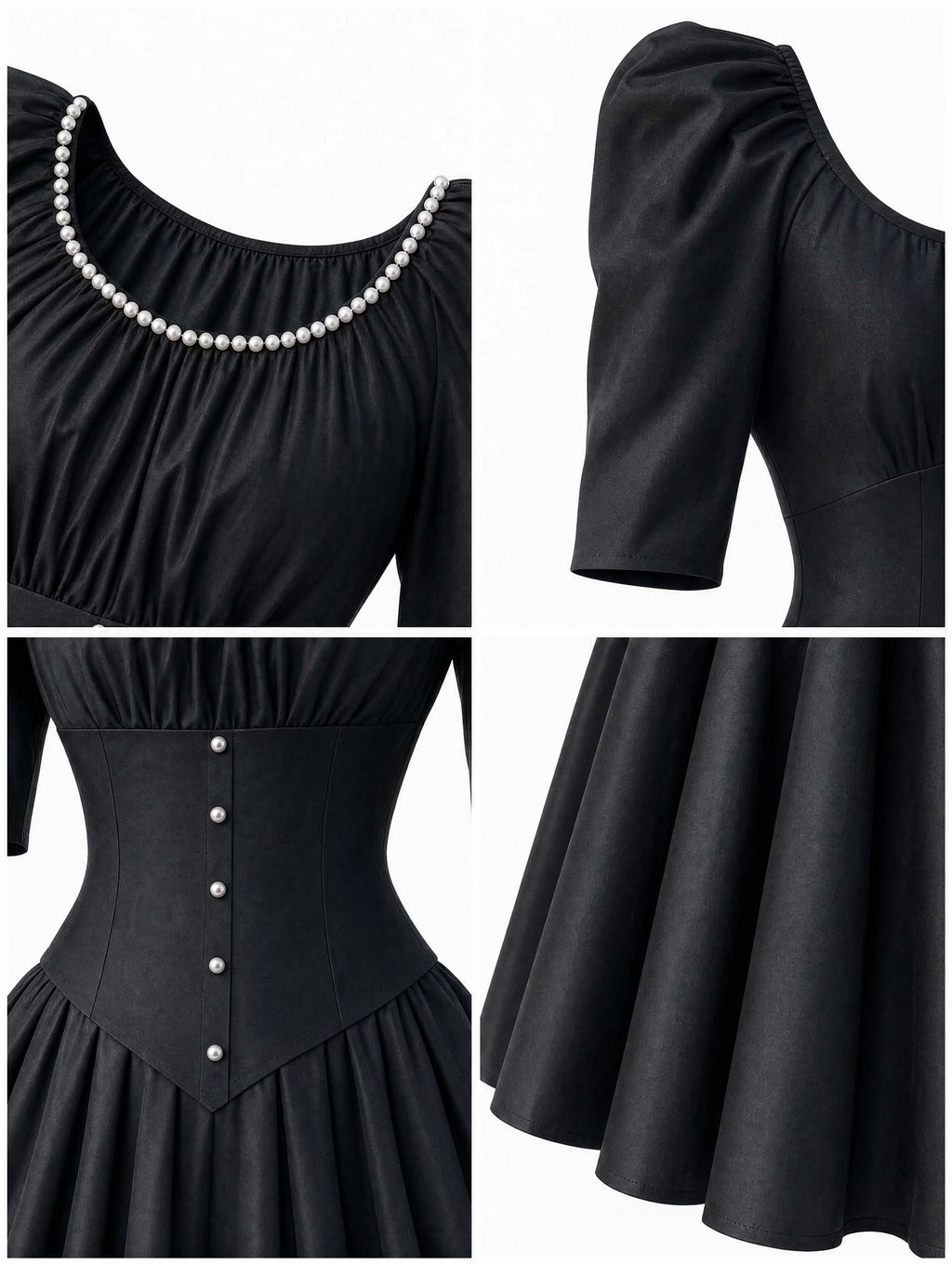 Vintage Pearl Neck Satin Midi Swing Dress