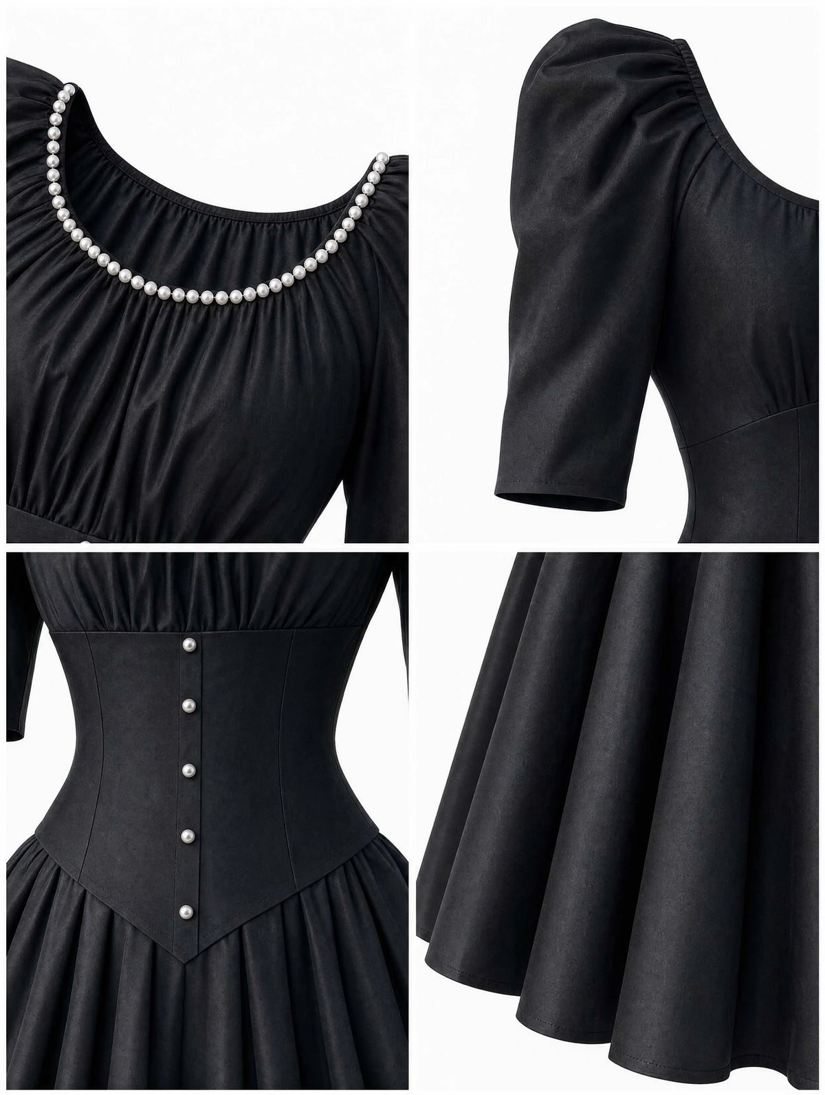 Vintage Pearl Neck Satin Midi Swing Dress