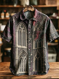 Men's Gothic Halloween Castle Window Pattern Short-sleeve Shirt