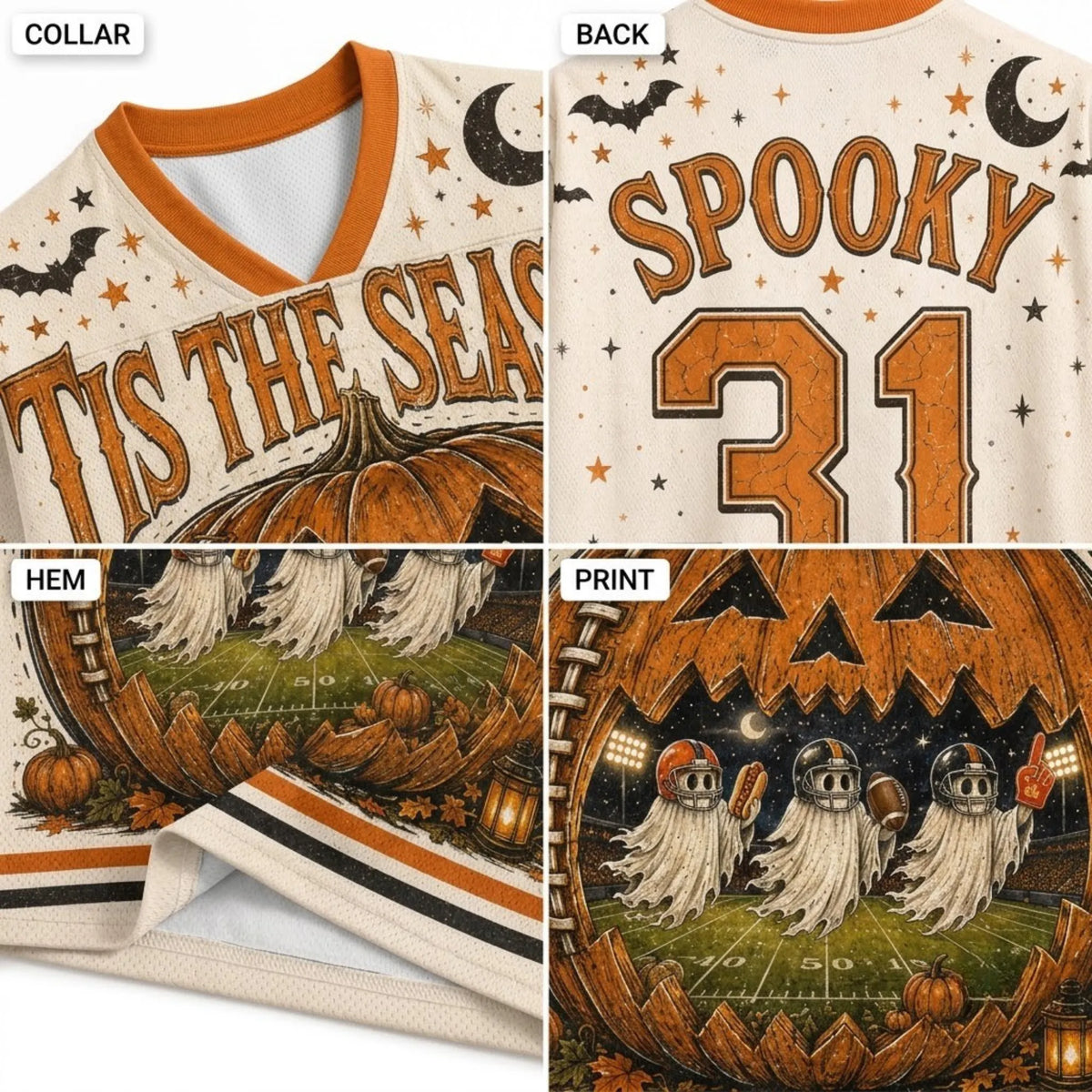 Chaotic Club Vintage Football Pumpkin Ghosts Halloween Mesh Jersey