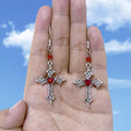Red Heart Cross Earrings