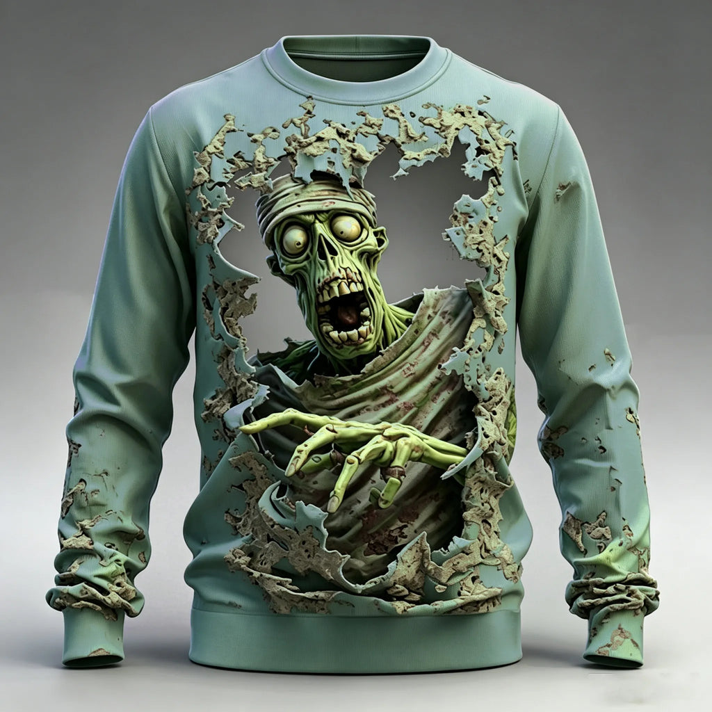 Men's Halloween Wall Mummy Zombie Print Sweatshirt