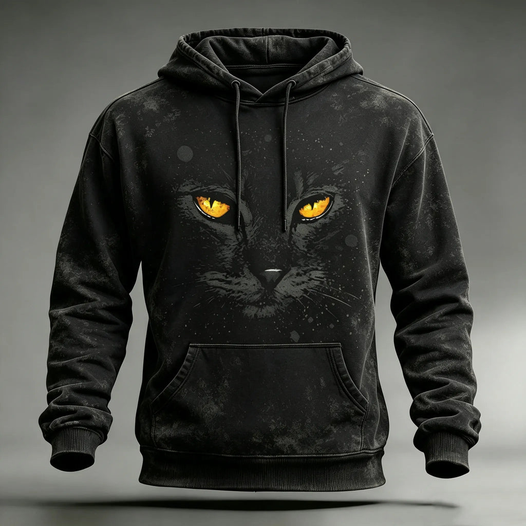 Men's Black Cat Abstract Art Print Comfort Hoodie