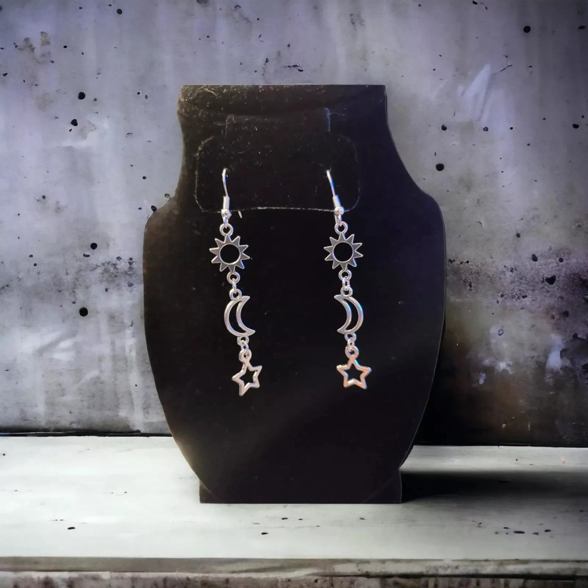Silver Sun Moon And Star Earrings