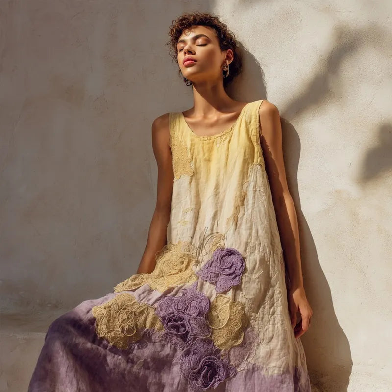 Vintage Midi Dress in linen, Designer Aesthetic