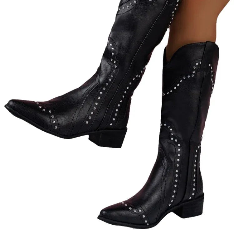 Cowboy Carter Outfits Women's Embroidered Denim High Pointed Western Boots