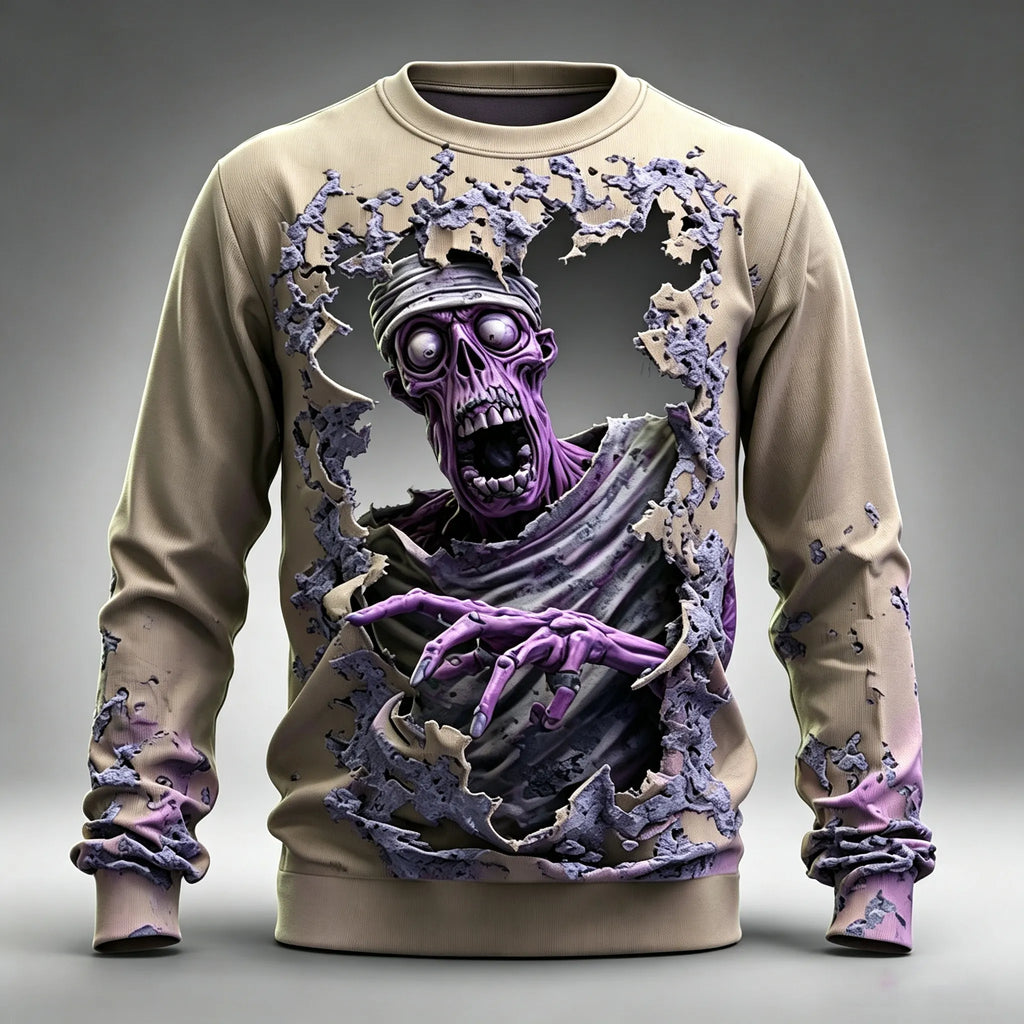 Men's Halloween Wall Mummy Zombie Print Sweatshirt