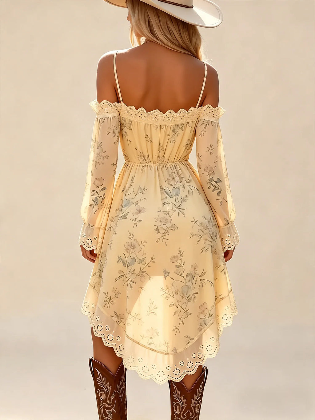 Resort Collection — Pale Yellow Floral Embroidered Lace Mini Dress