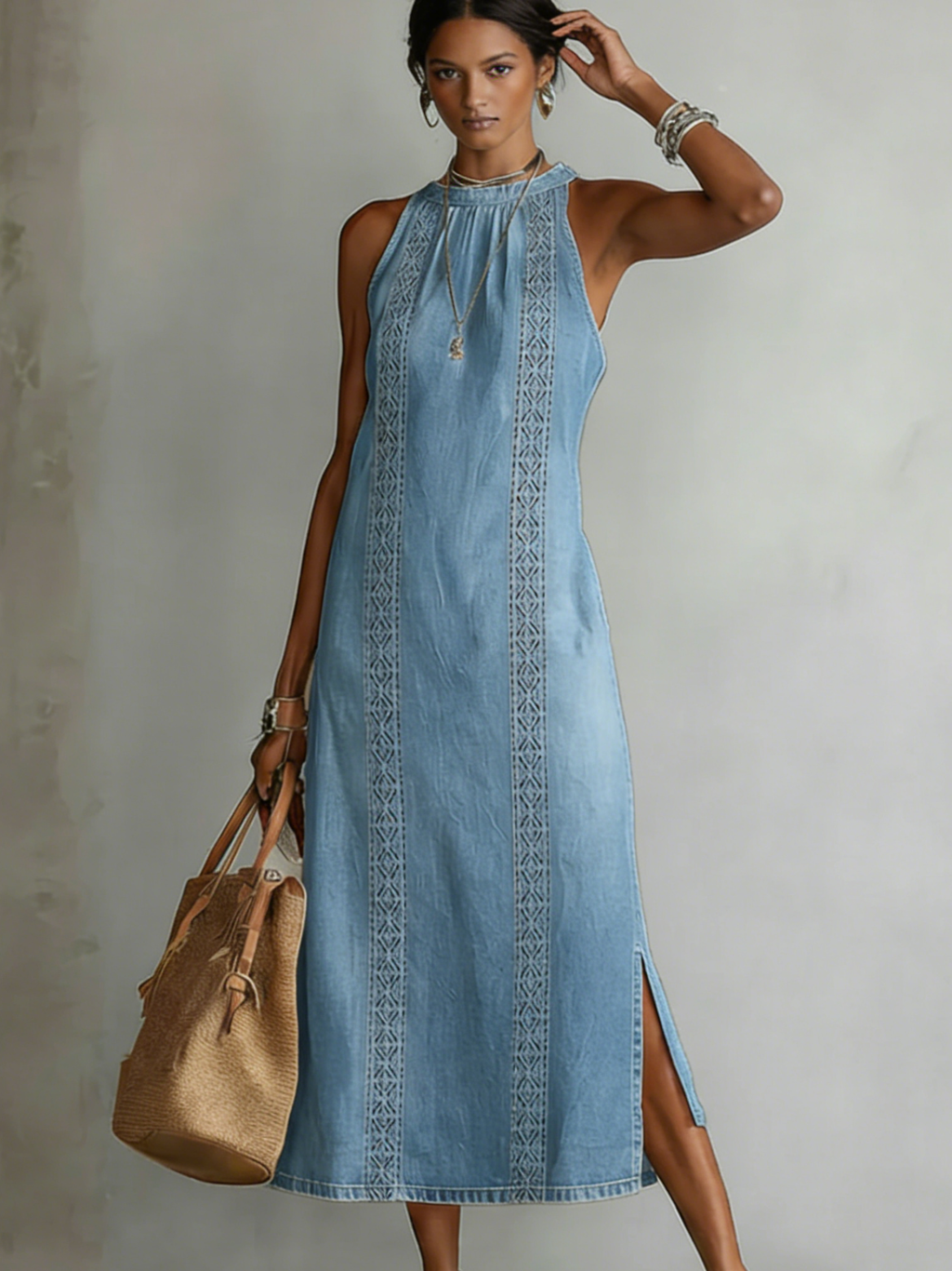 Retro Midi Dress in denim, Affordable Luxury