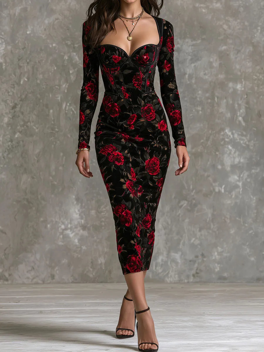 Vintage Midi Dress in velvet, Affordable Luxury