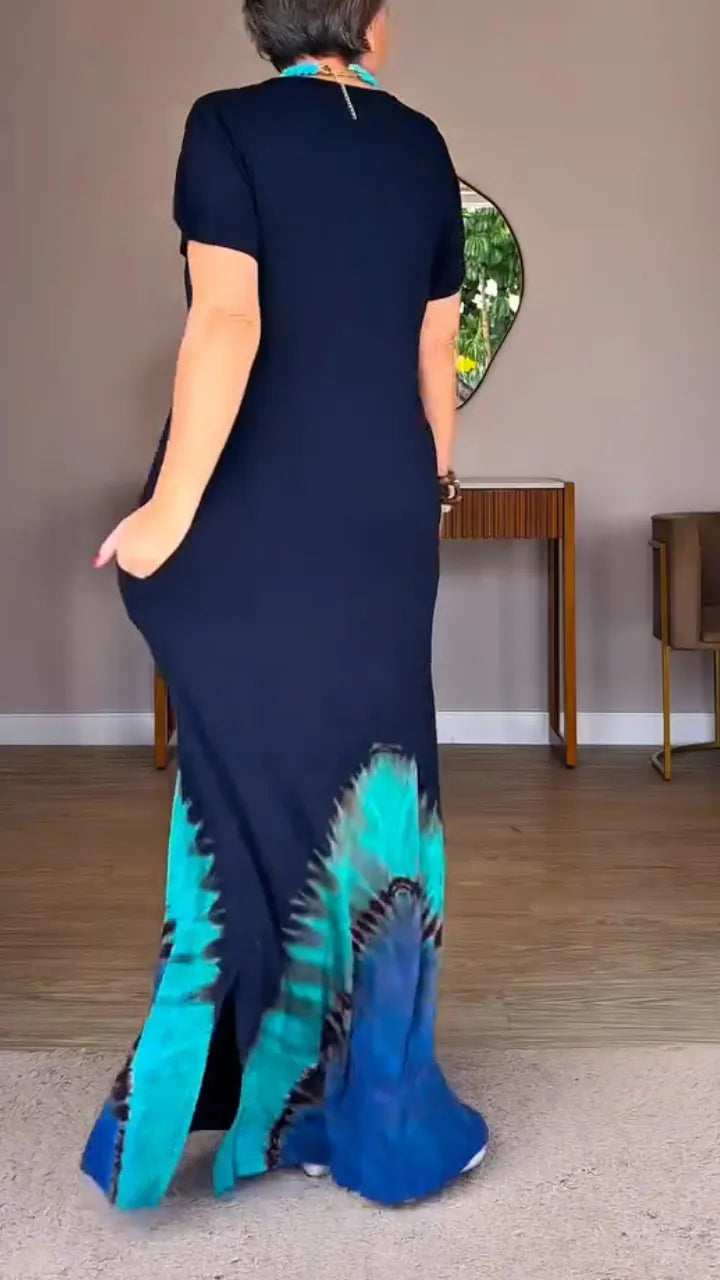 Tie‐Dye V‐Neck Maxi Dress