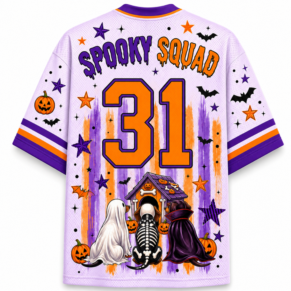 Chaotic Club Striped Halloween Dachshund Ghost Skeleton Mesh Jersey