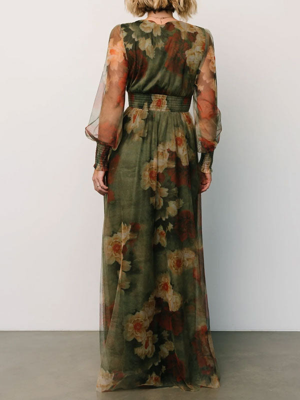 Oil Painting Printed Mesh Women's Dress
