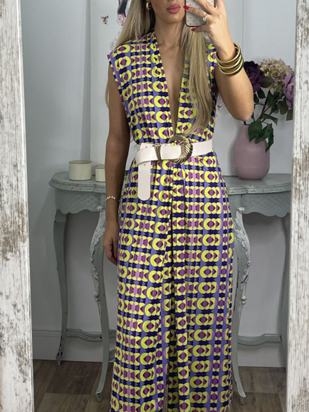 Vintage Check Flared Pants Suit
