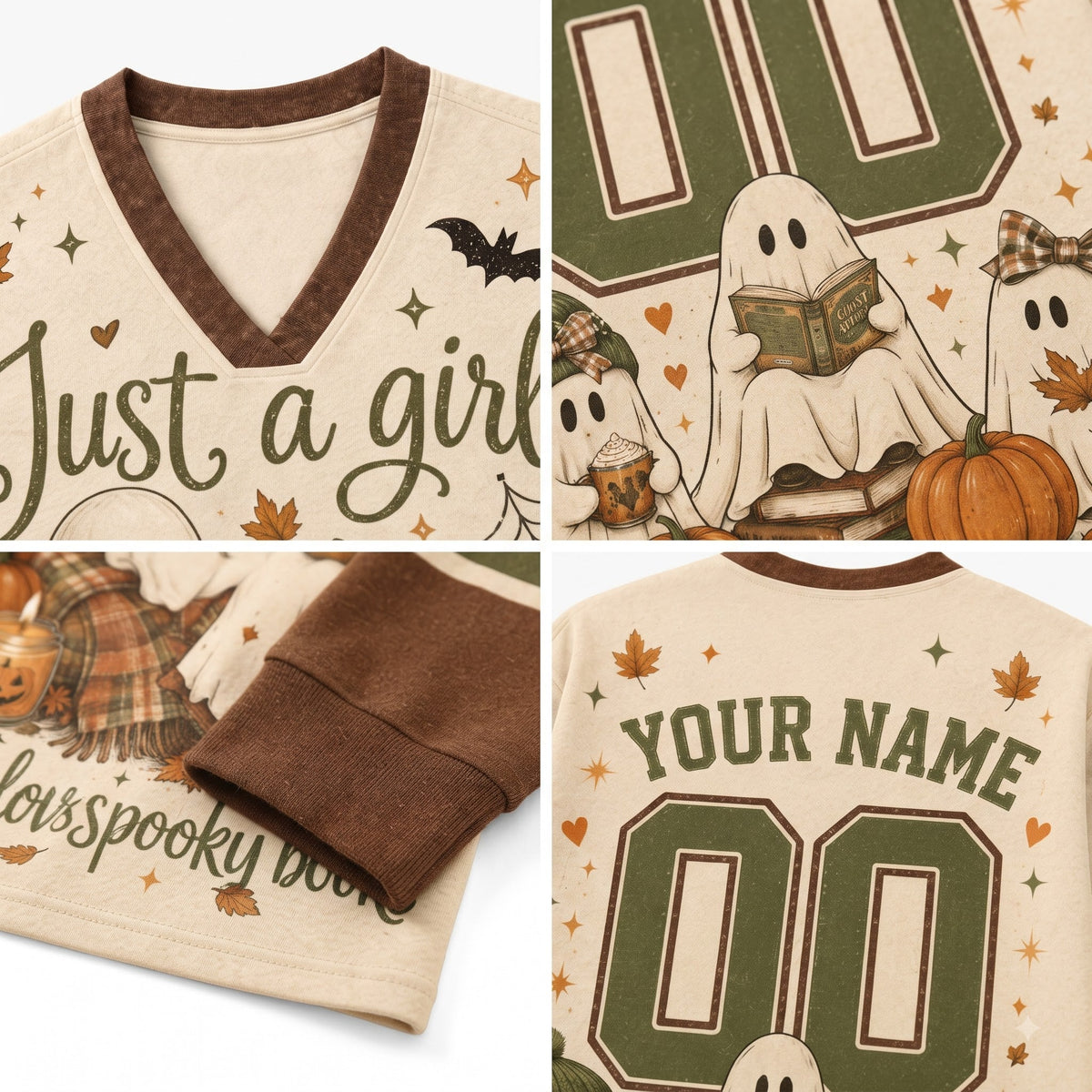 Chaotic Club Just A Girl Who Loves Spooky Books Beige Bookworm Long Sleeve Jersey
