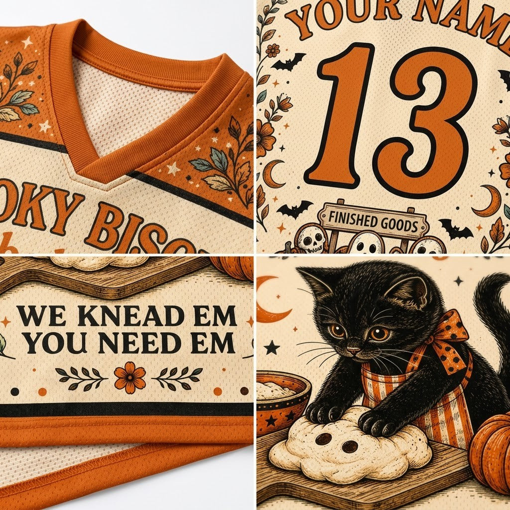 Chaotic Club Black Cat Spooky Biscuits Bakery Mesh Jersey