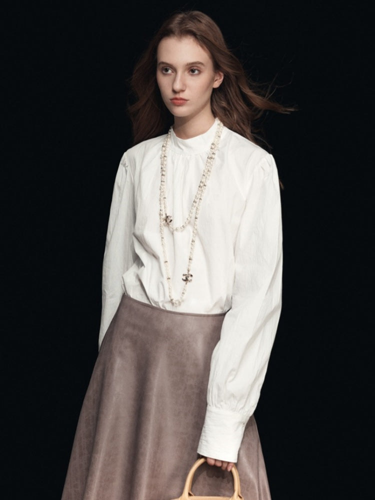 Mock Neck Puff Sleeve Blouse