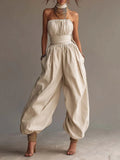 Bohemian Cotton Strapless Balloon-Leg Jumpsuit