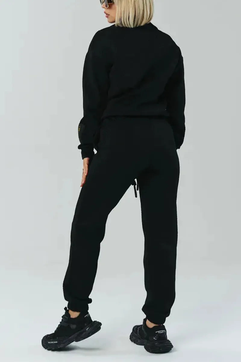 Ladies Collar Zipper Top+ Pants Casual Set