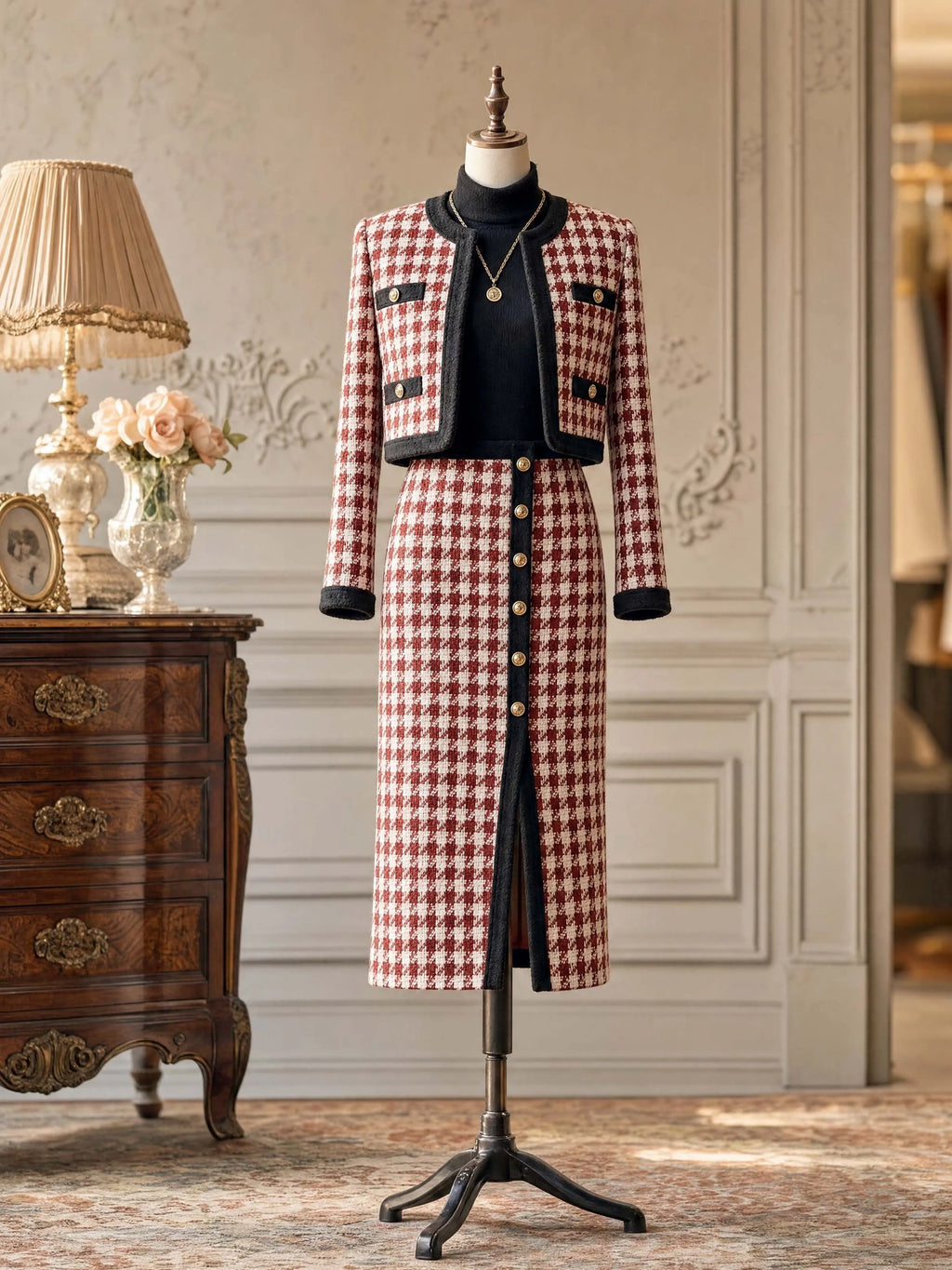 Vintage Houndstooth Cropped Blazer