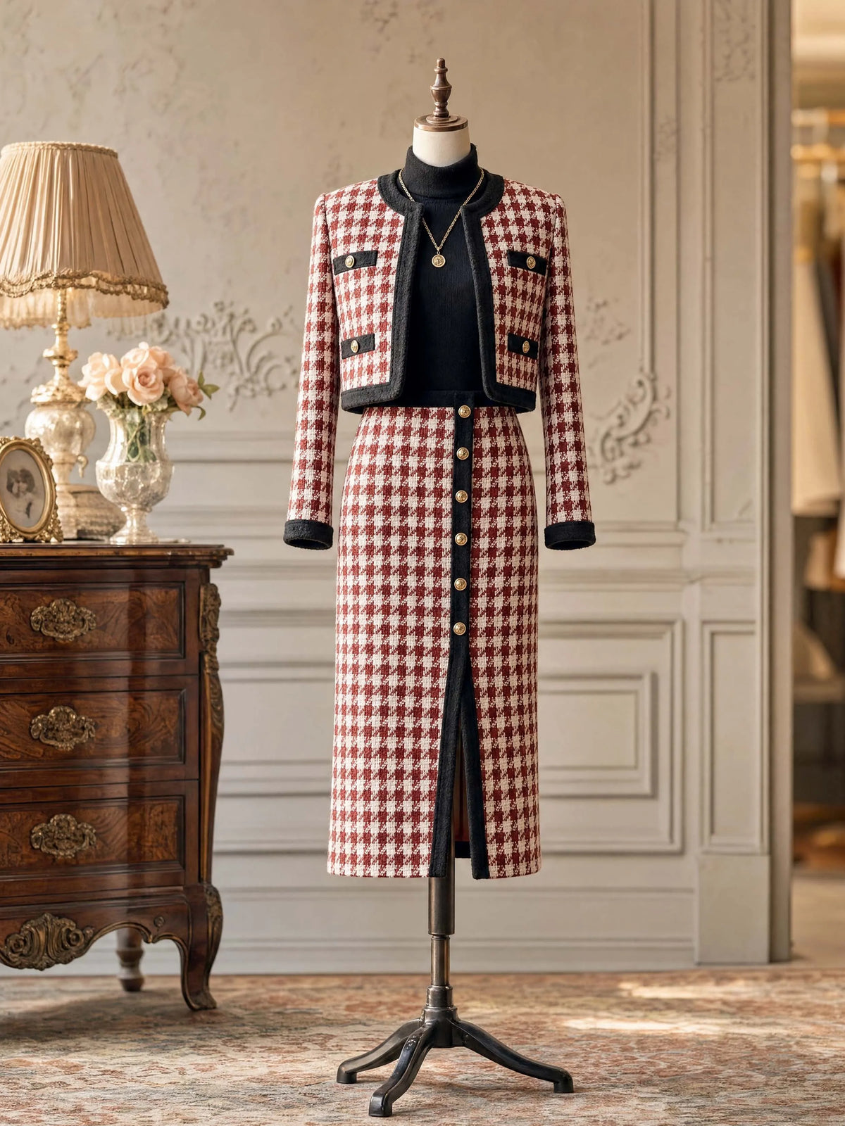 Vintage Houndstooth Cropped Blazer
