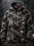 Men's Vintage Halloween Bandaged Skull Art Print Casual Hoodie