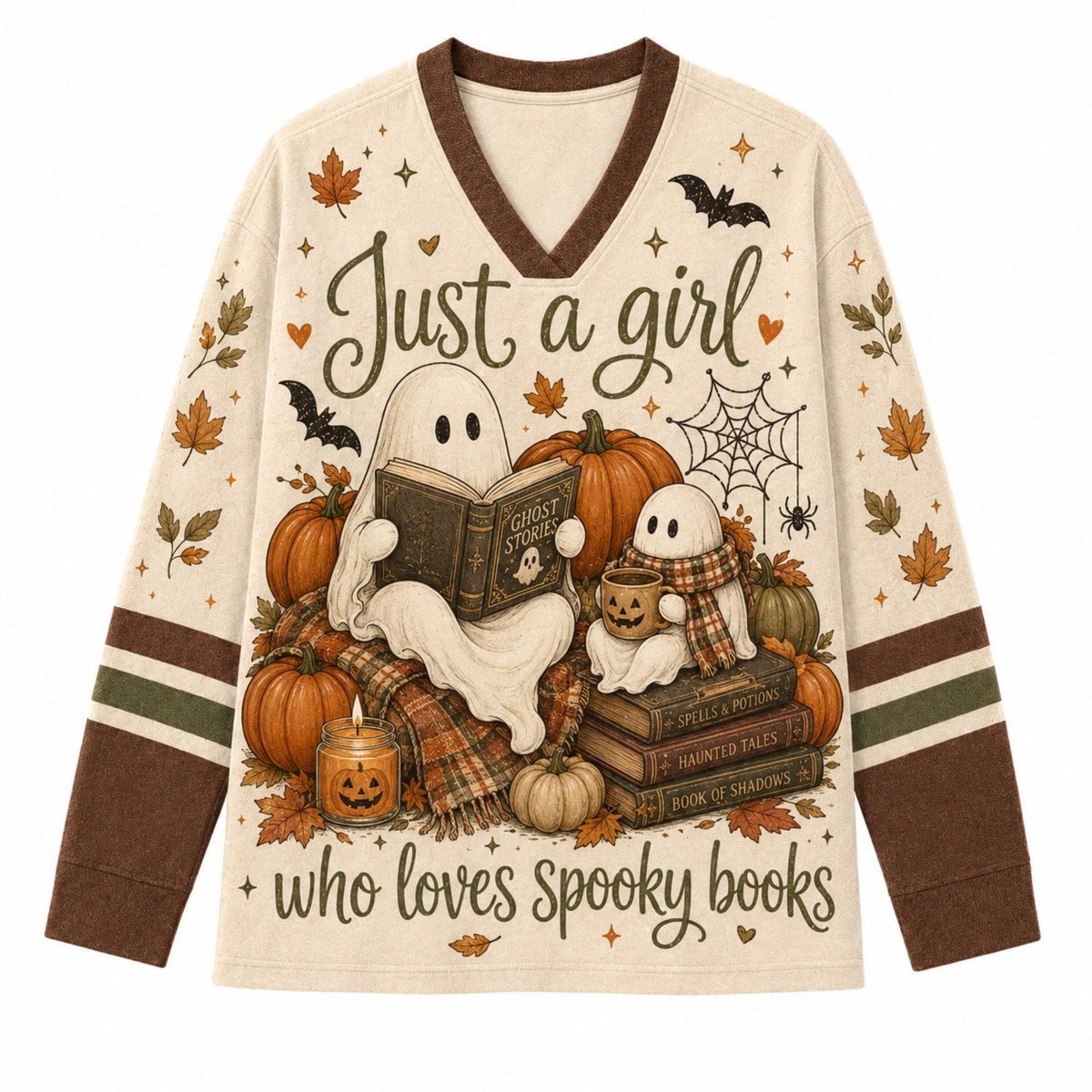 Chaotic Club Just A Girl Who Loves Spooky Books Beige Bookworm Long Sleeve Jersey