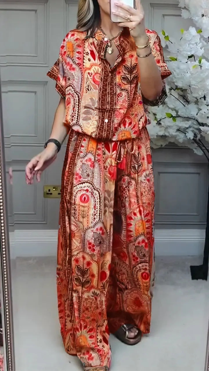 Ladies' Round Neck Printed Loose Casual Suit