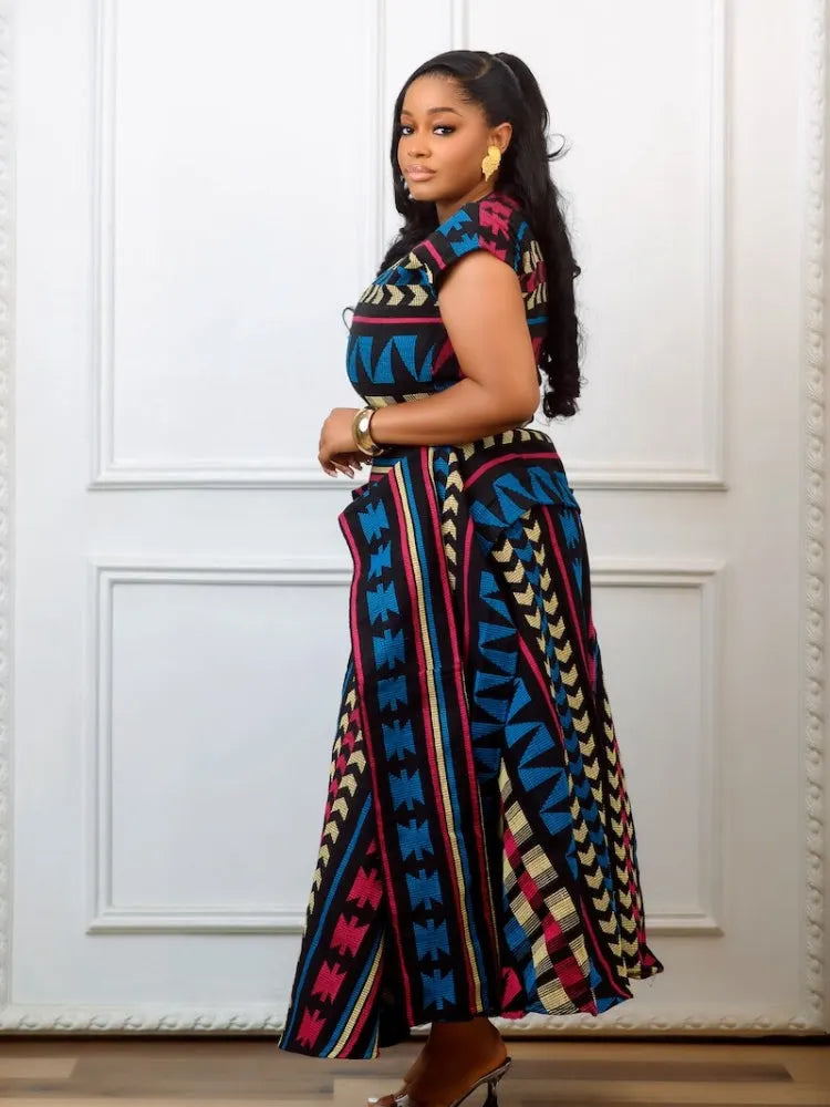 Multicolored African Print Peplum Maxi Dress