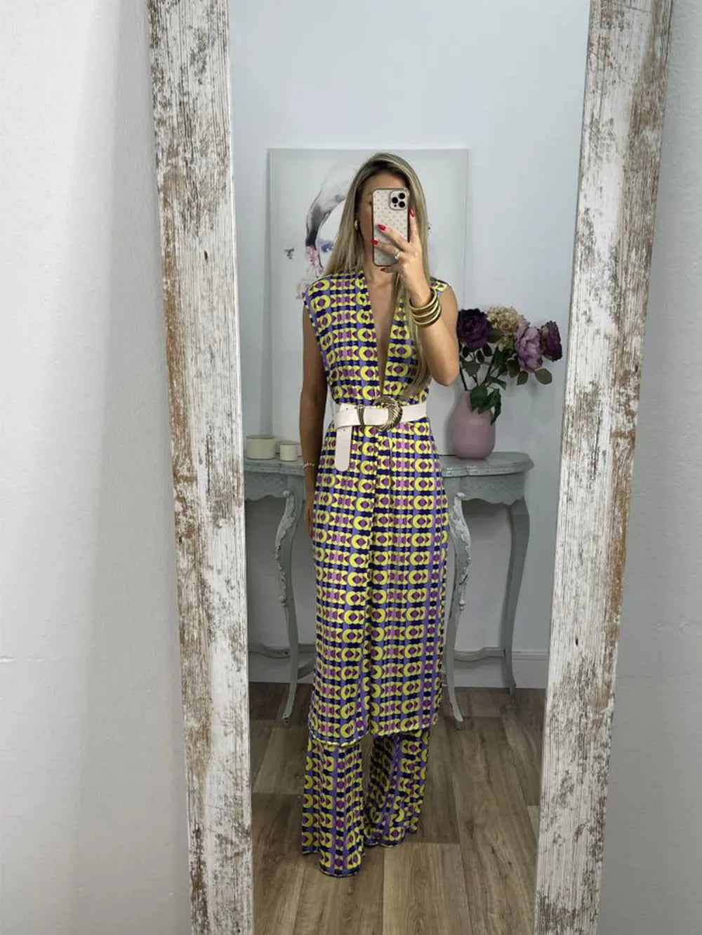 Vintage Check Flared Pants Suit