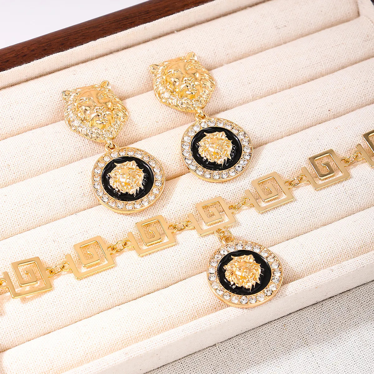 Valentine's Day Vintage Lion Head Necklace Earring Set