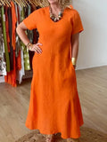 Elegant Midi Dress in linen, Affordable Luxury