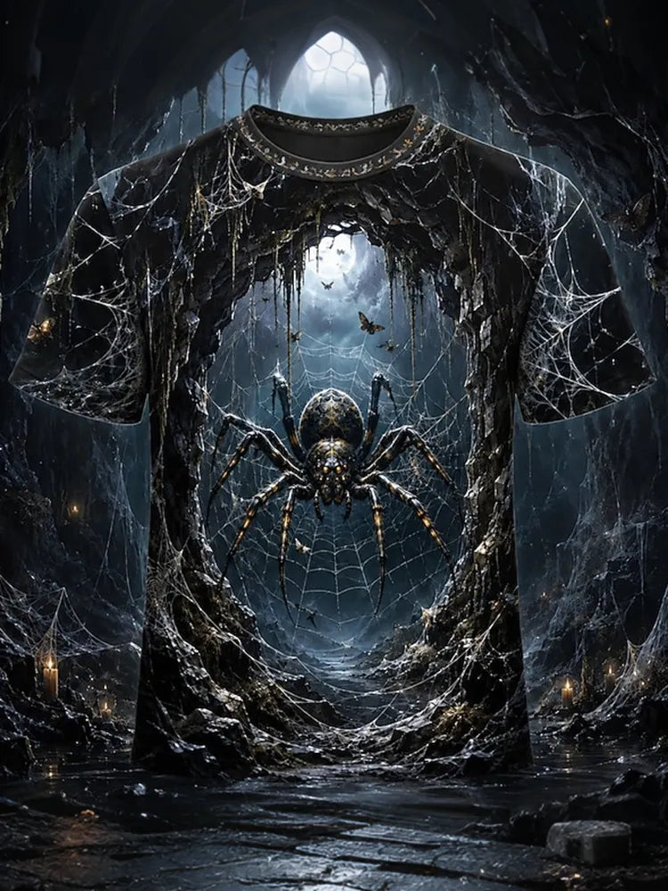 Men's Halloween Spider Web Print Crew Neck T-shirt