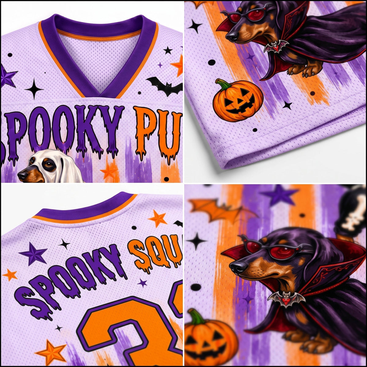 Chaotic Club Striped Halloween Dachshund Ghost Skeleton Mesh Jersey