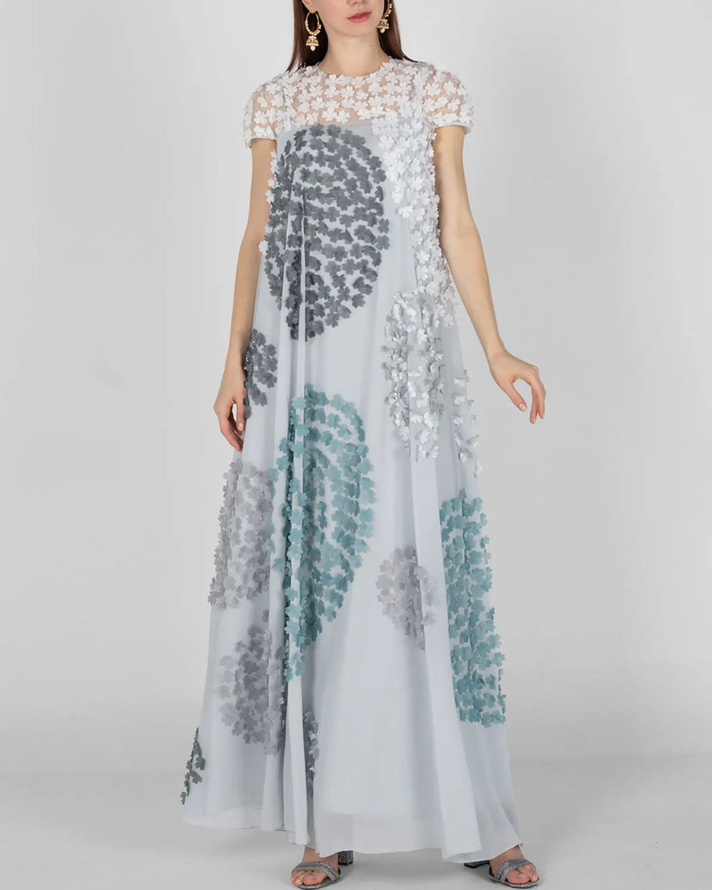 Perfect Day to Evening part wear dress with unique 3D floral placement embroidery