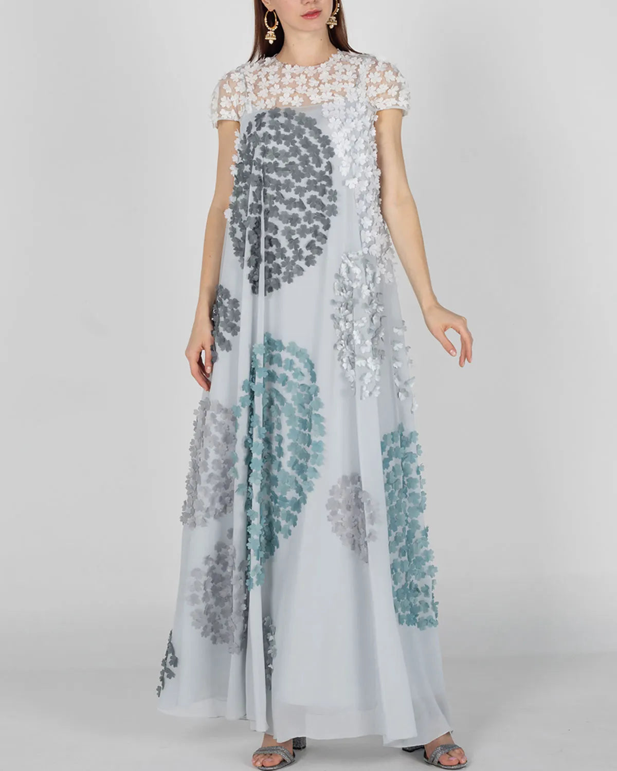 Perfect Day to Evening part wear dress with unique 3D floral placement embroidery
