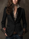 Chenille Herringbone Blazer With Velvet Lapels And Floral Contrast Cuffs