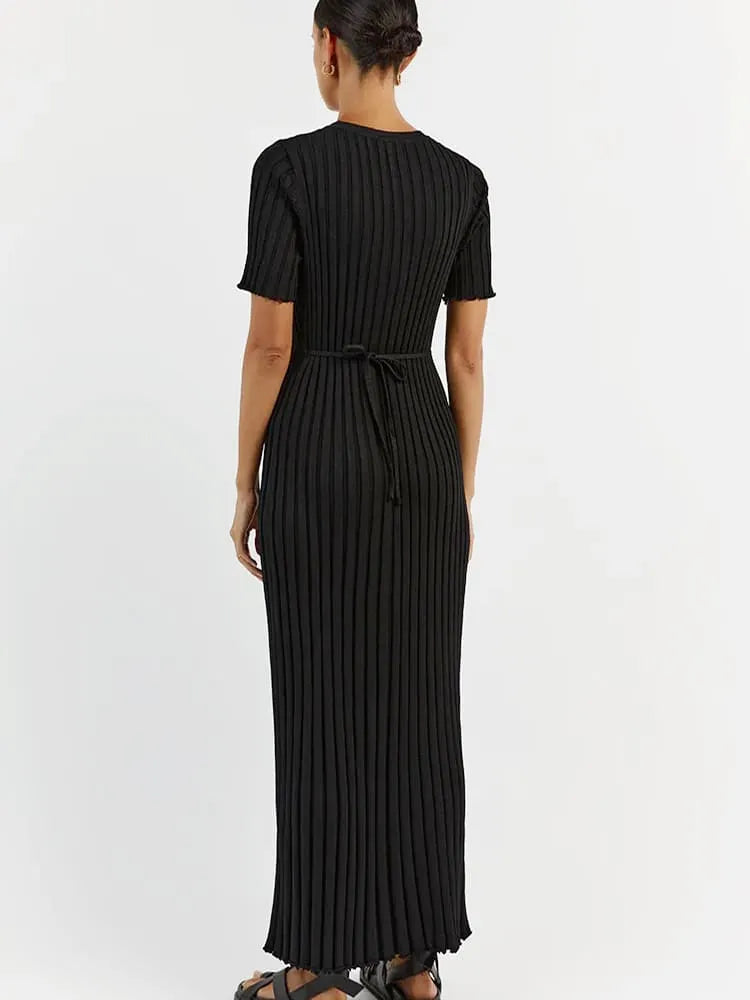 Casual Striped Crew Neck Knit Maxi Dress
