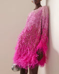 Straight Feather Mini Dress