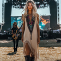 Spring Concert Outfit Music Festival Rock Party   Wave Carnival Vintage Wilderness Ethnic Style Linen Tassel Lace Suspender Dress
