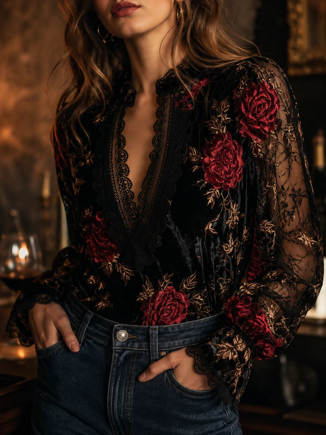 Retro Blouse in velvet, Best Value