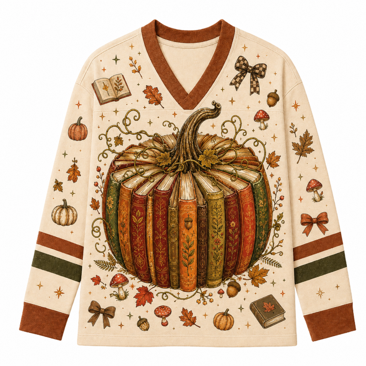 Chaotic Club Vintage Pumpkin Book Stack Long Sleeve Jersey