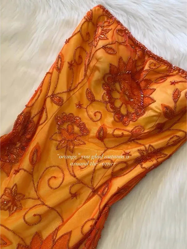 Sequinned Flower Embroidered tube sleeveless Evening Maxi Dresses
