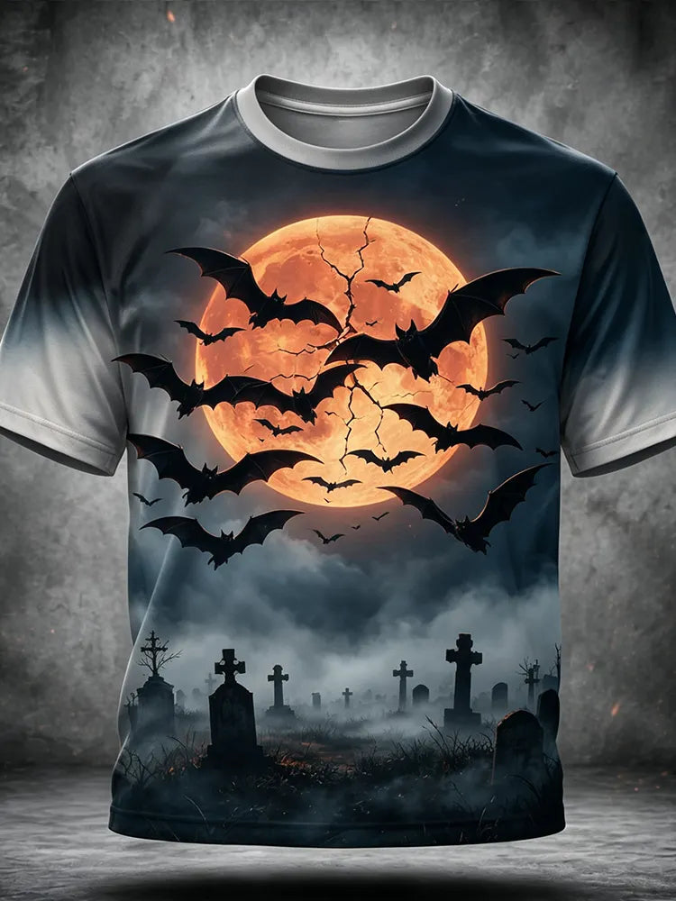 Men's T-shirt With Bats And Graveyard Graphic