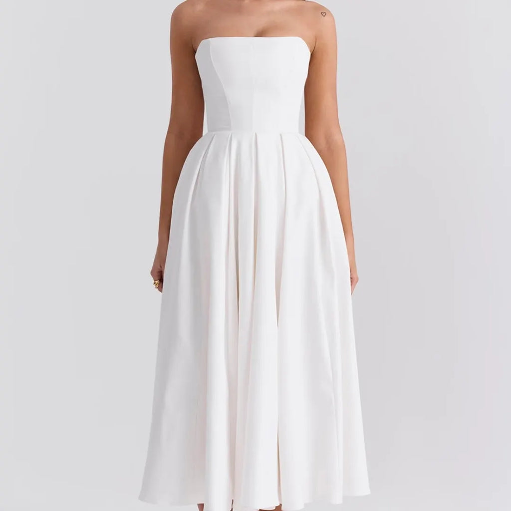 White Strapless Midi Sundress
