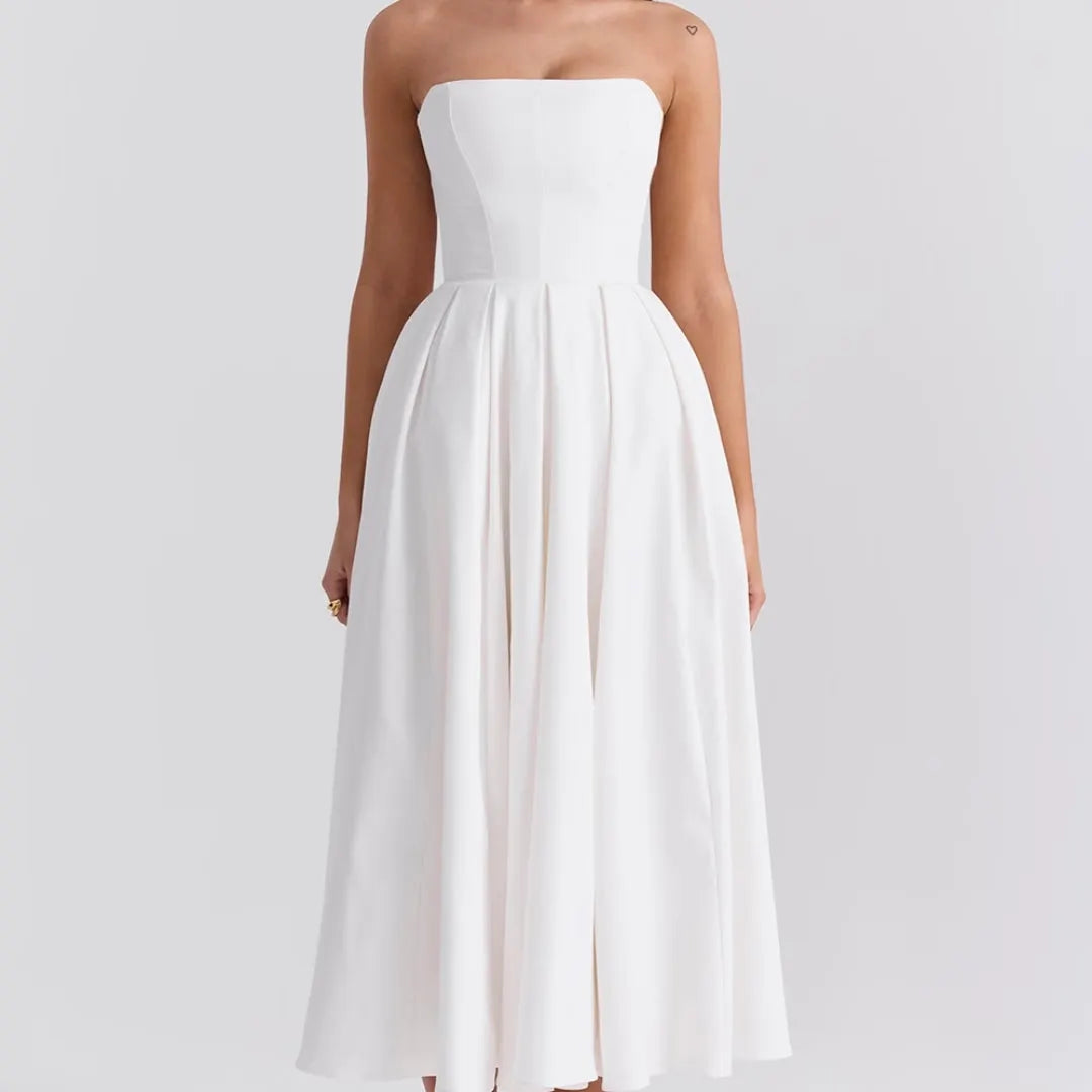 White Strapless Midi Sundress