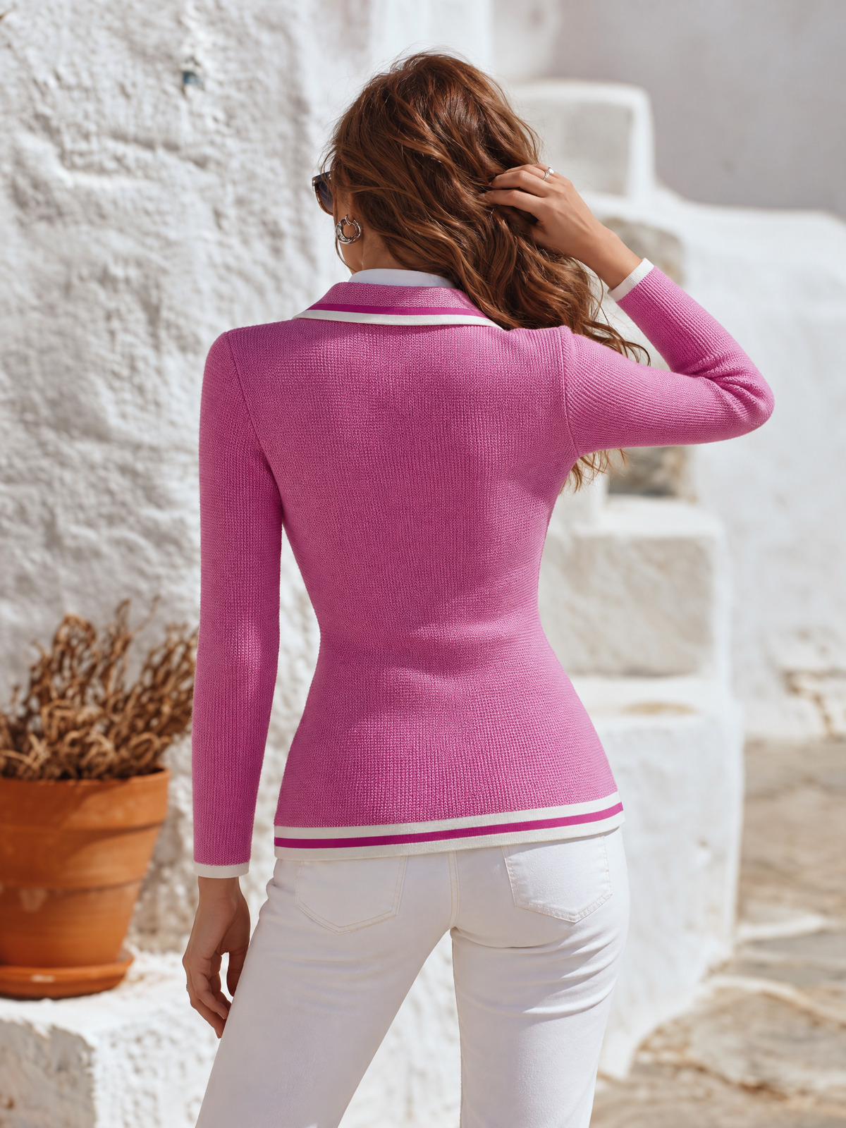 Vacation Retro Color-Blocked Knit Cardigan