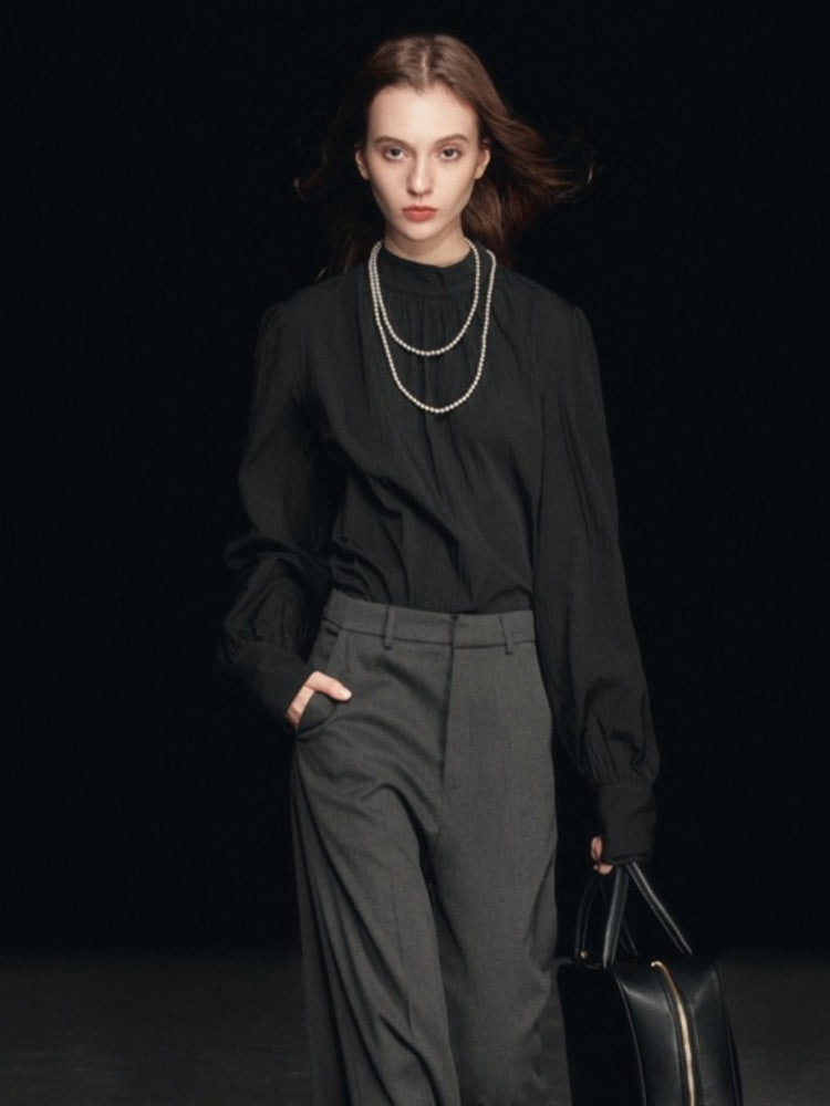 Mock Neck Puff Sleeve Blouse
