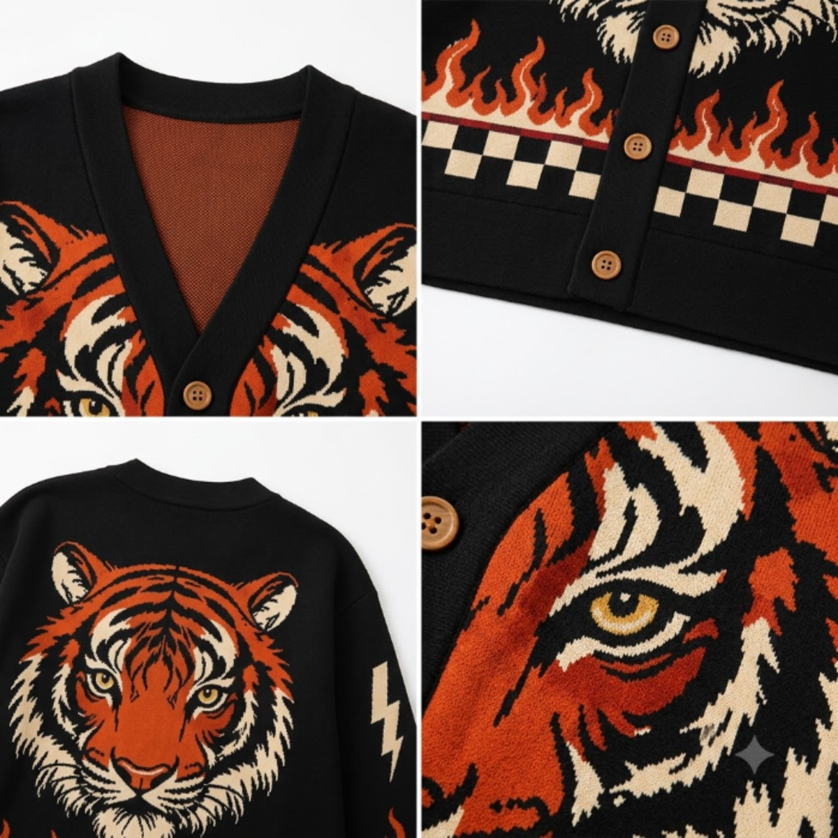 Chaotic Club Tiger Heat Vintage Halloween Flame Cardigan